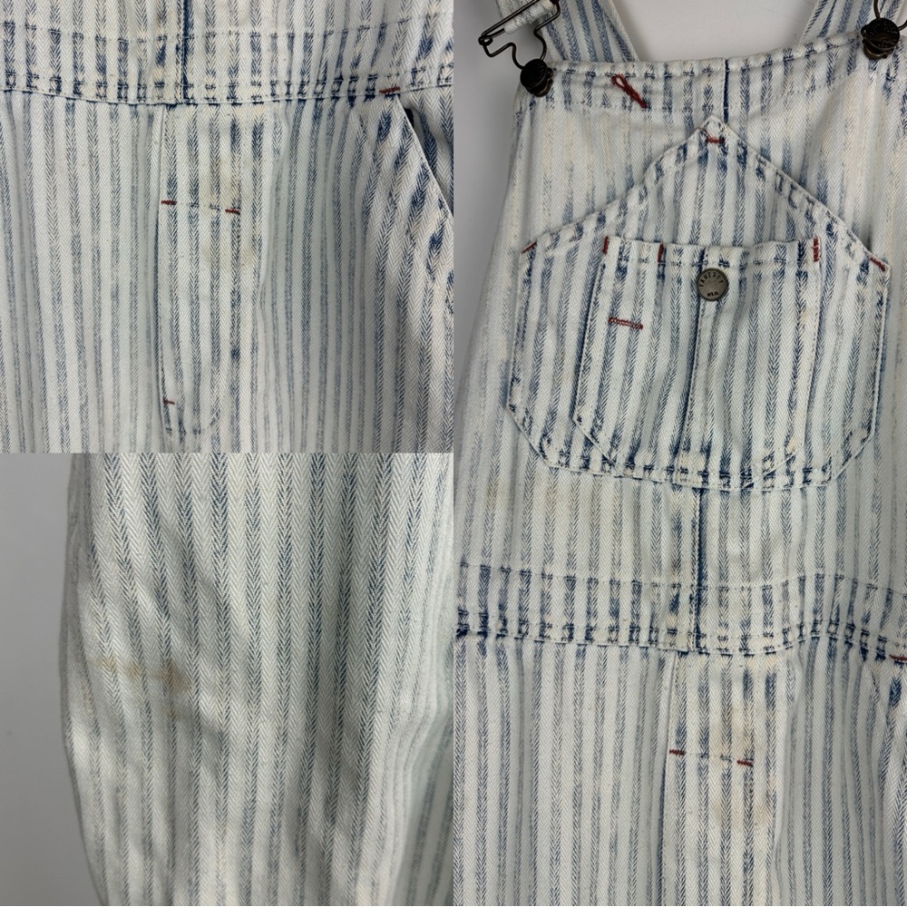 Faherty Topsail Bib Overall Railroad Stripe Blue White *Stained Distressed Small - Picture 13 of 16